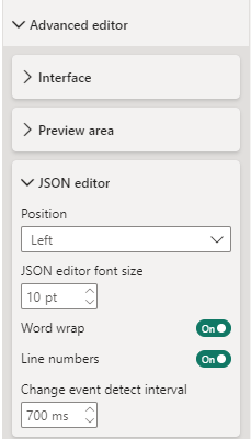 JSON editor properties